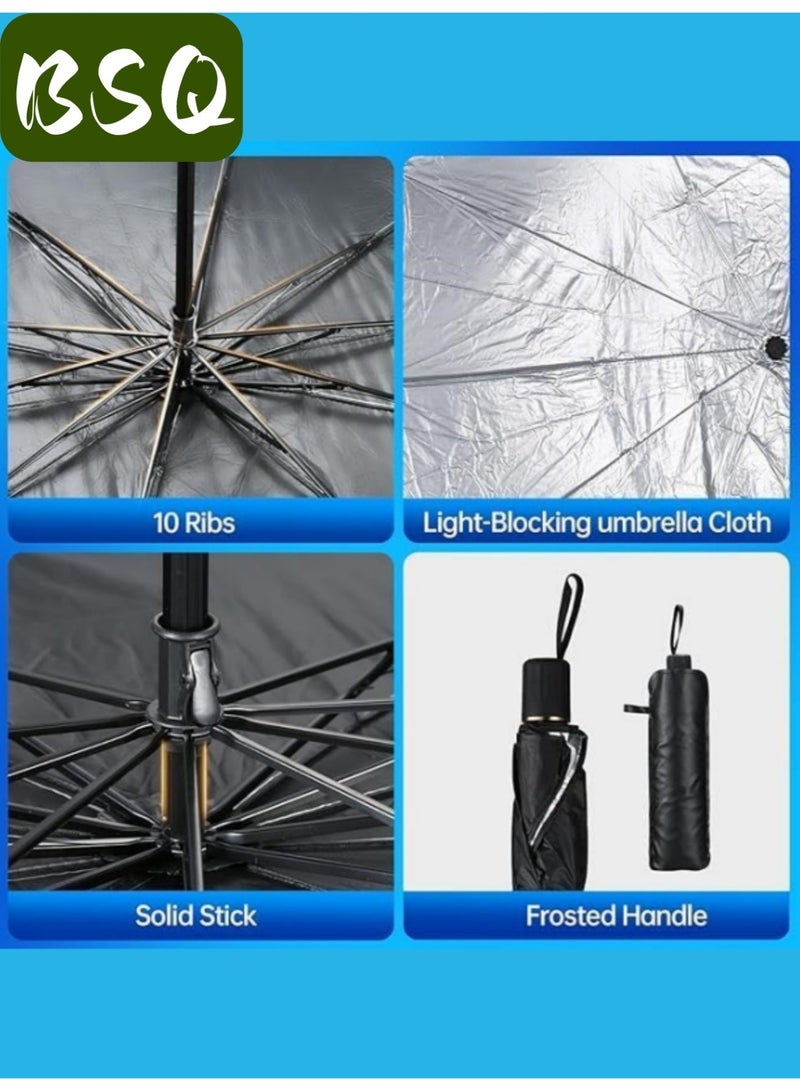 BSQ Foldable Car Windshield Sunshade |Retractable Umbrella Design with Titanium Silver Alloy & Nano Coating| UV Protection, Heat Insulation|and Universal Fit for Most Cars & SUVs|Titanium Silver (Small) - Image 5