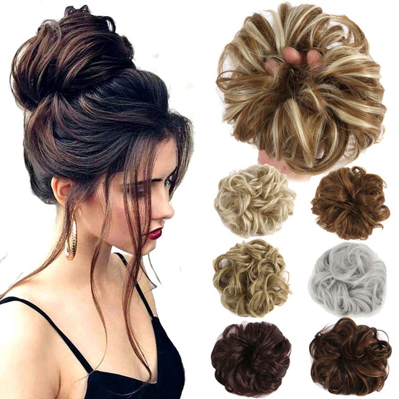 Lelinta Hair Bun Extensions Wavy Curly Messy Hair Extensions Donut Hair Chignons Hair Piece Wig Hairpiece Dark Brown Mix Bleach Blonde