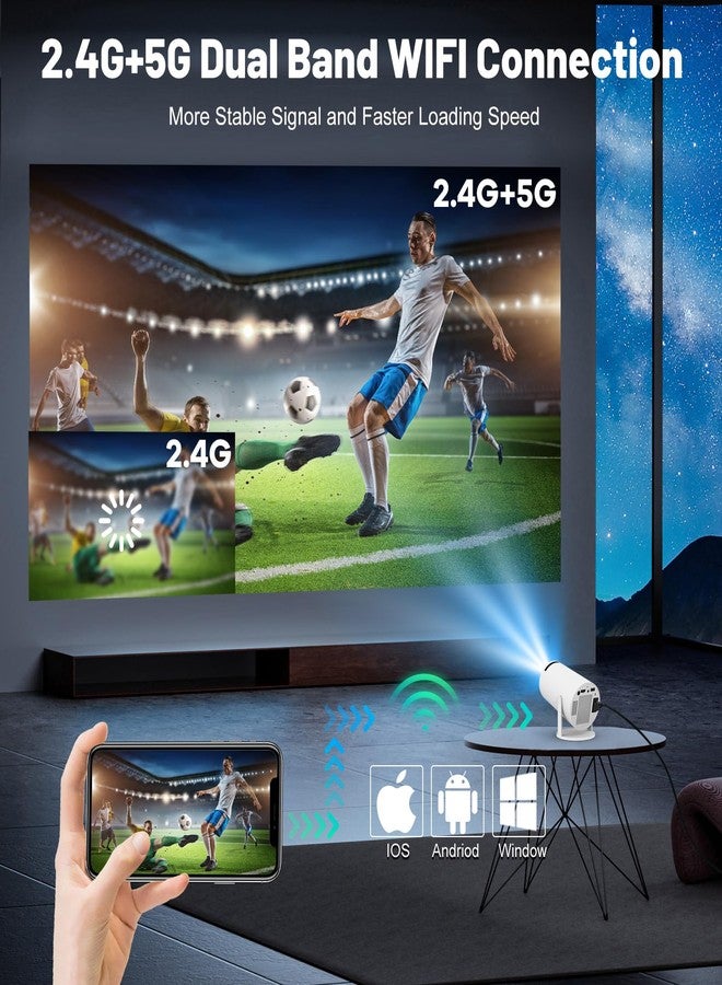 FEARWIKY Portable Mini Projector, 4K 1080P Full HD Projector, Support Video Projector, WiFi 5G BT 5.0, Cinema Projector 180° Can Be Rotated, Android 11, Compatible with TV Stick/Windows/iOS/Android (White) - Image 3