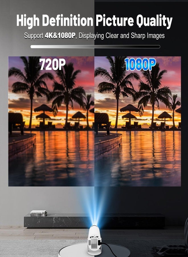 FEARWIKY Portable Mini Projector, 4K 1080P Full HD Projector, Support Video Projector, WiFi 5G BT 5.0, Cinema Projector 180° Can Be Rotated, Android 11, Compatible with TV Stick/Windows/iOS/Android (White) - Image 2