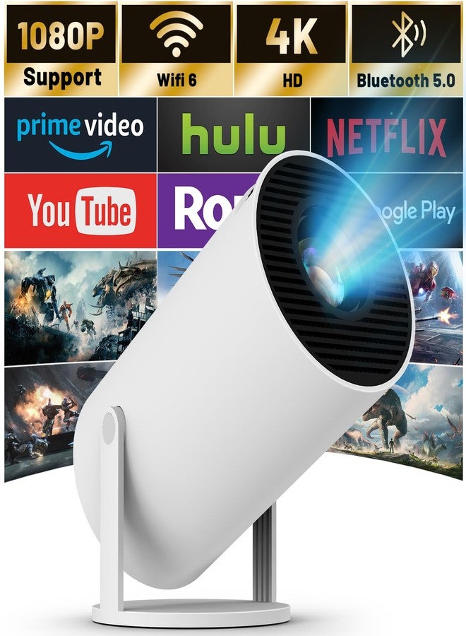 FEARWIKY Portable Mini Projector, 4K 1080P Full HD Projector, Support Video Projector, WiFi 5G BT 5.0, Cinema Projector 180° Can Be Rotated, Android 11, Compatible with TV Stick/Windows/iOS/Android (White) - Image 1