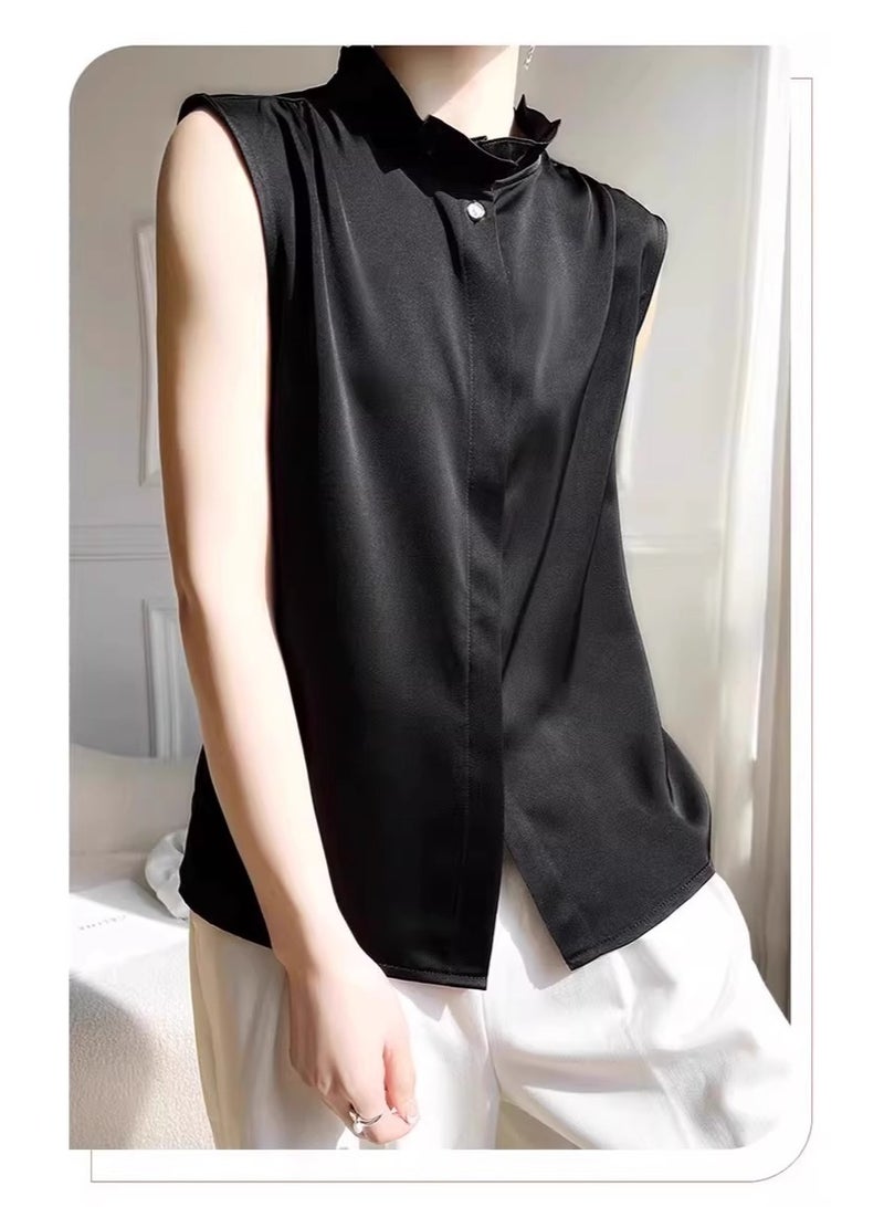 KUYING New Fashion Stand up Collar Lace Bottom Tank Top - Image 4