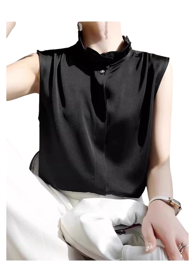 KUYING New Fashion Stand up Collar Lace Bottom Tank Top - Image 2