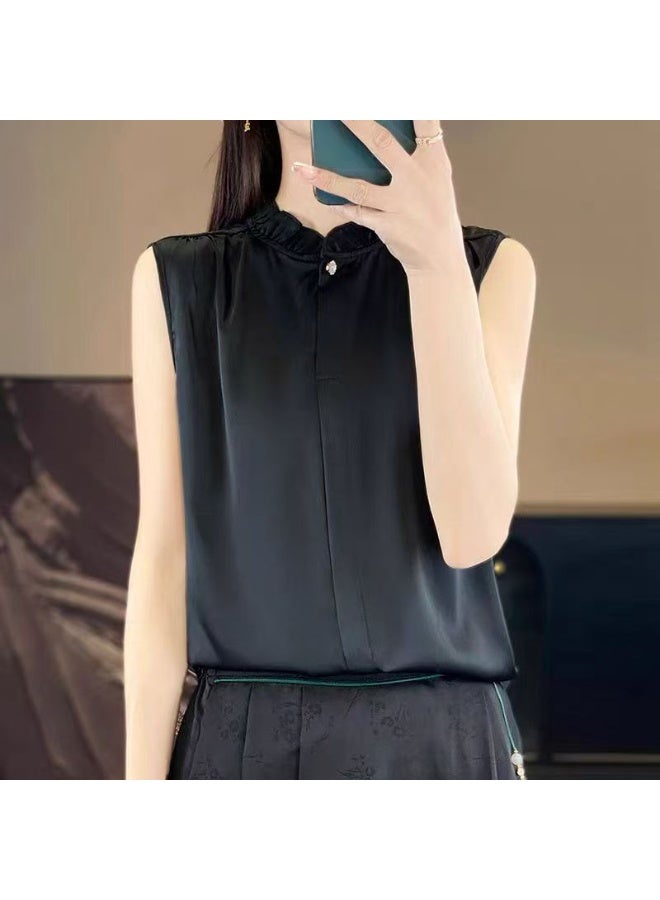 KUYING New Fashion Stand up Collar Lace Bottom Tank Top - Image 1