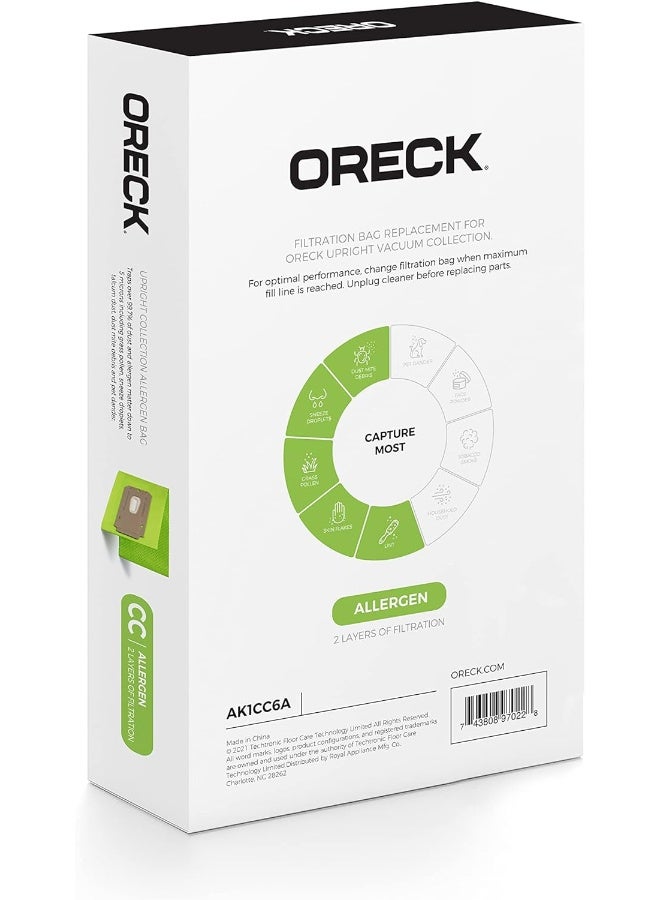 Oreck Vacuum Cleaner Bags for Upright Vacs Pack of 6 Green Type CC Allergen Filtration Part  AK1CC6A Oreck Vacuum Bags - Image 5