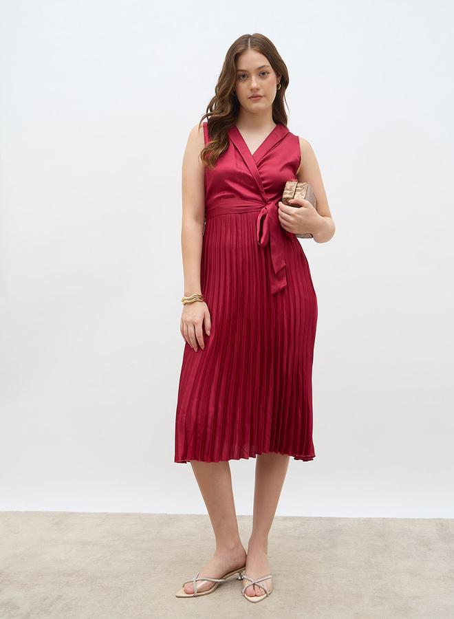 Styli Sleeveless Pleated A-Line Wrap Midi Dress - Image 1