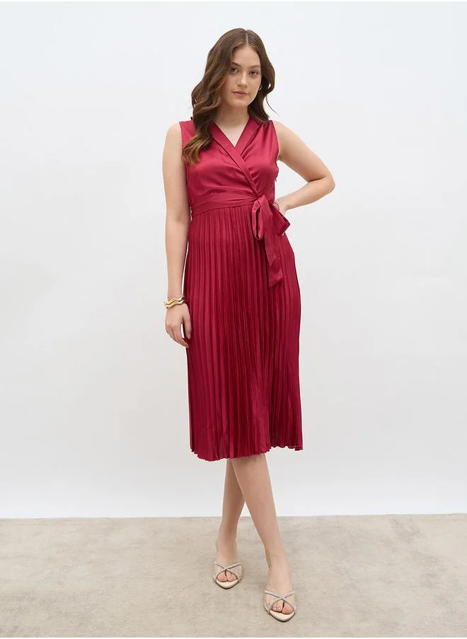 Styli Styli Sleeveless Pleated A-Line Wrap Midi Dress
