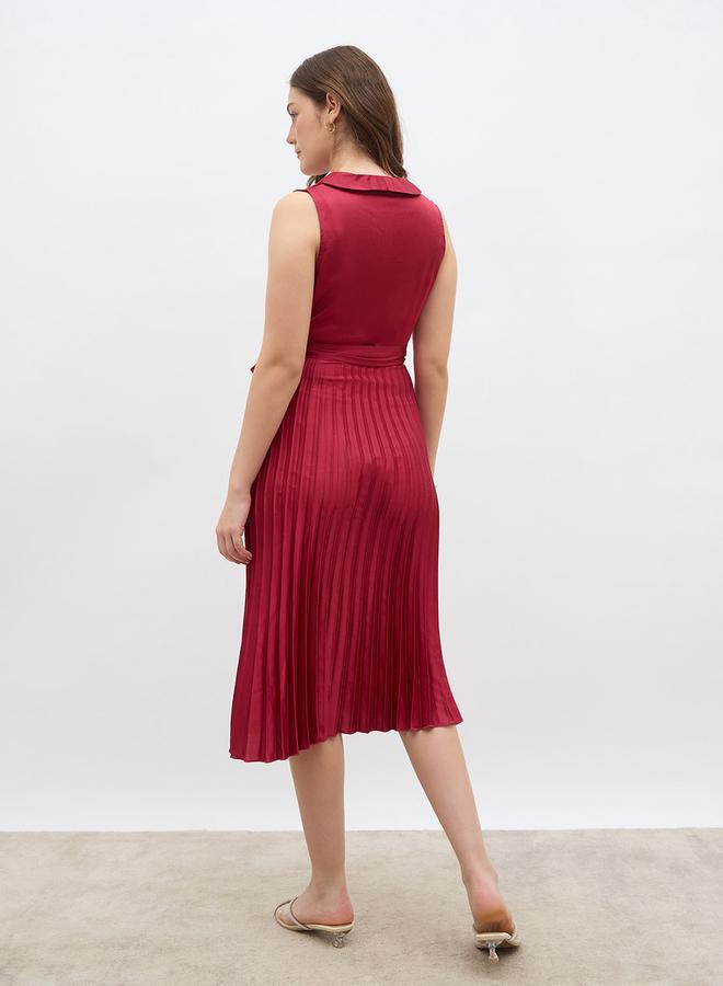 Styli Sleeveless Pleated A-Line Wrap Midi Dress - Image 5