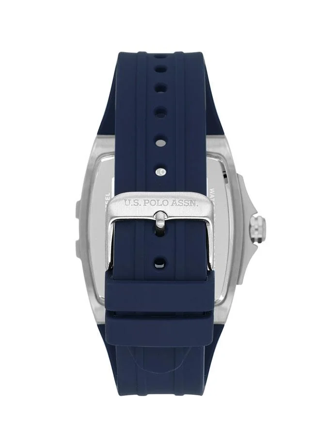 يو اس بولو اسن U.S. Polo Assn. Crossing 41x53mm Blue Dial Watch with Red Accents and Silicone Strap - USPA1093-01, Bold Adventure Ready