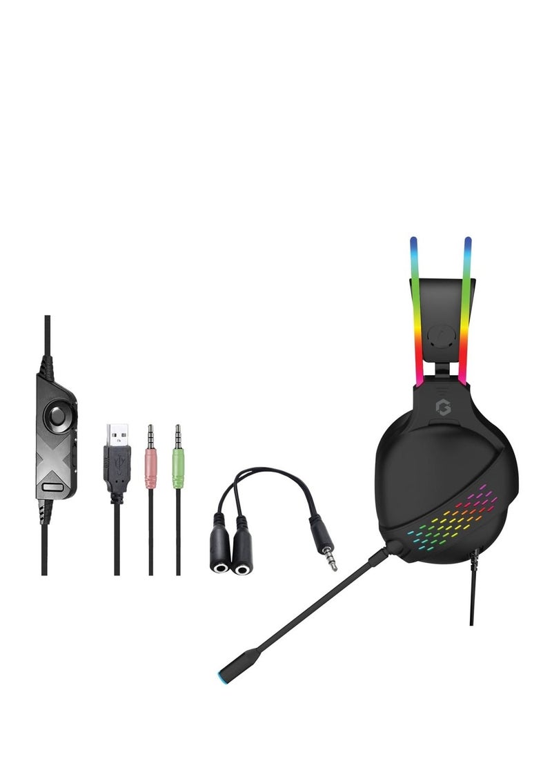 جايم أون جيم أون سماعة الألعاب  GO-711 RGB مع ميكروفون قابل للفصل - أسود  - Image 5