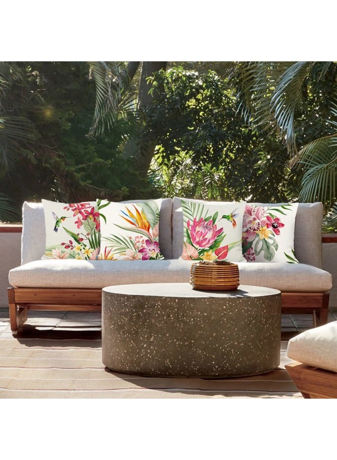 Bonhause Tropical Flowers Cushion Covers 45 x 45 cm Floral Leaves Outdoor Decorative Throw Pillow Covers Polyester Linen Pillowcases for Sofa Garden Patio Outdoor Decor Set of 4 - Image 4