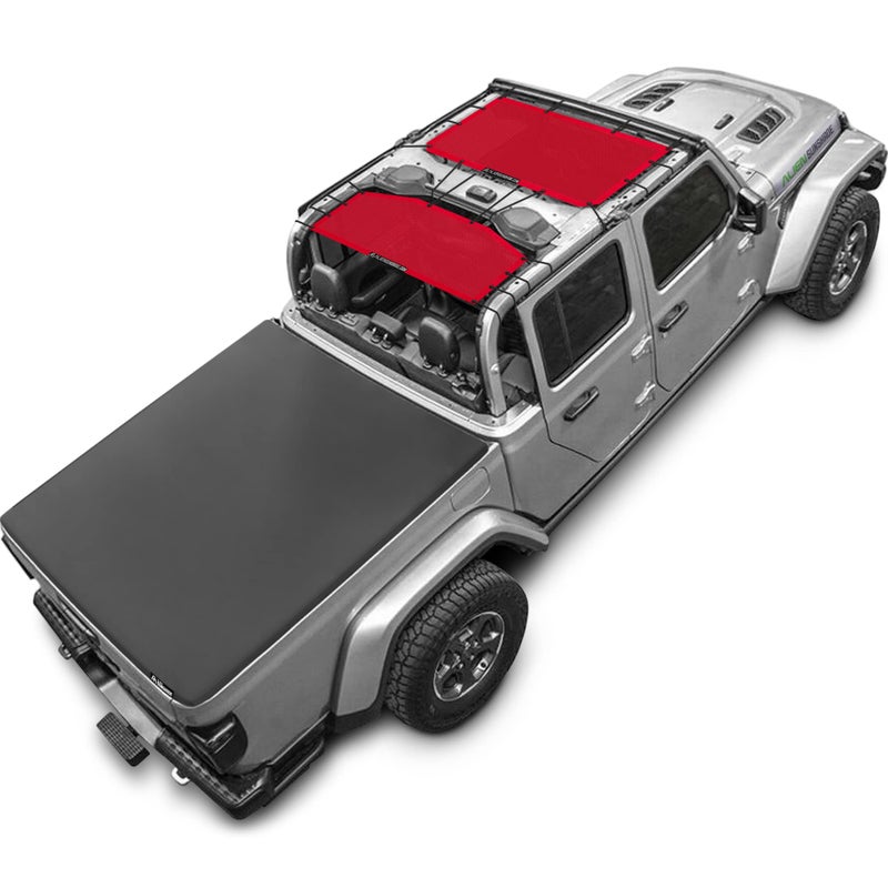 Alien Sunshade Jeep Gladiator Sun Shade (2018-Current)- Front & Rear Mesh Sunshade for Jeep Gladiator 4 Door, Reduces Wind & Noise - Universal Fit for Jeep Gladiator Accessories - (Red) - Image 1