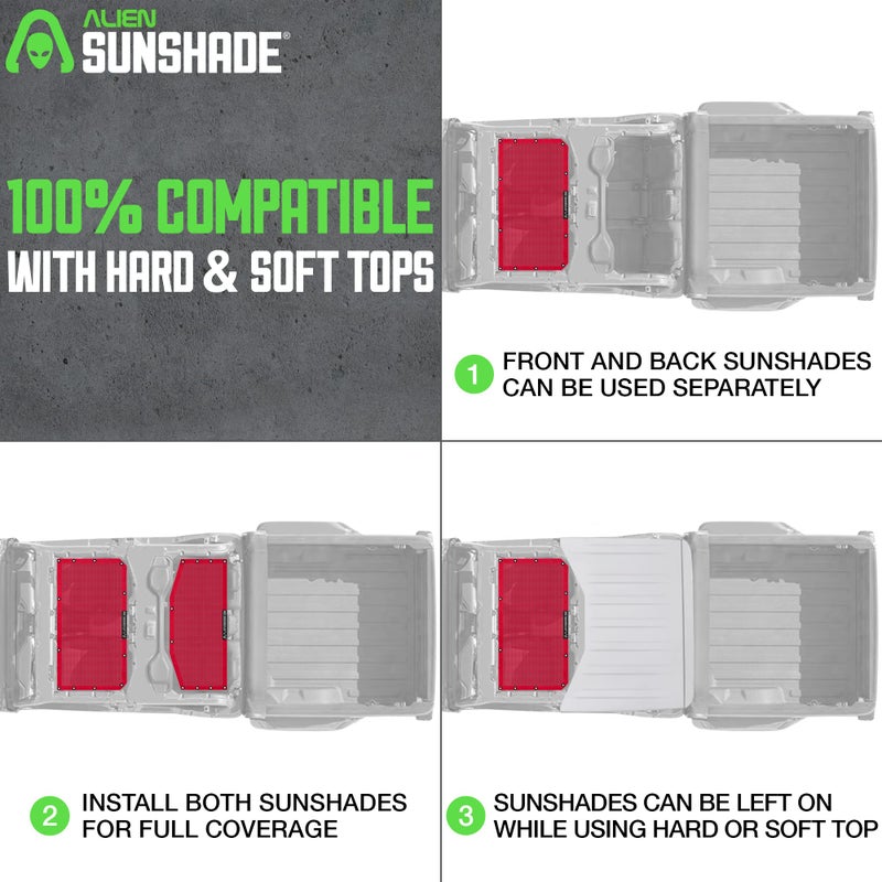 Alien Sunshade Jeep Gladiator Sun Shade (2018-Current)- Front & Rear Mesh Sunshade for Jeep Gladiator 4 Door, Reduces Wind & Noise - Universal Fit for Jeep Gladiator Accessories - (Red) - Image 5