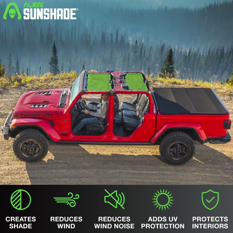 Alien Sunshade Jeep Gladiator Sun Shade (2018-Current)- Front & Rear Mesh Sunshade for Jeep Gladiator 4 Door, Reduces Wind & Noise - Universal Fit for Jeep Gladiator Accessories - (Red) - Image 3