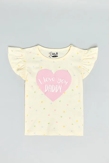 R&B Printed Top with Crew Neck and Flutter Sleeves