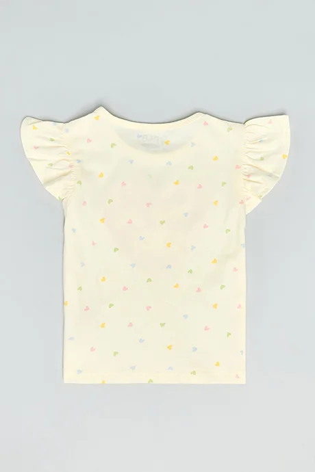 R&B Printed Top with Crew Neck and Flutter Sleeves