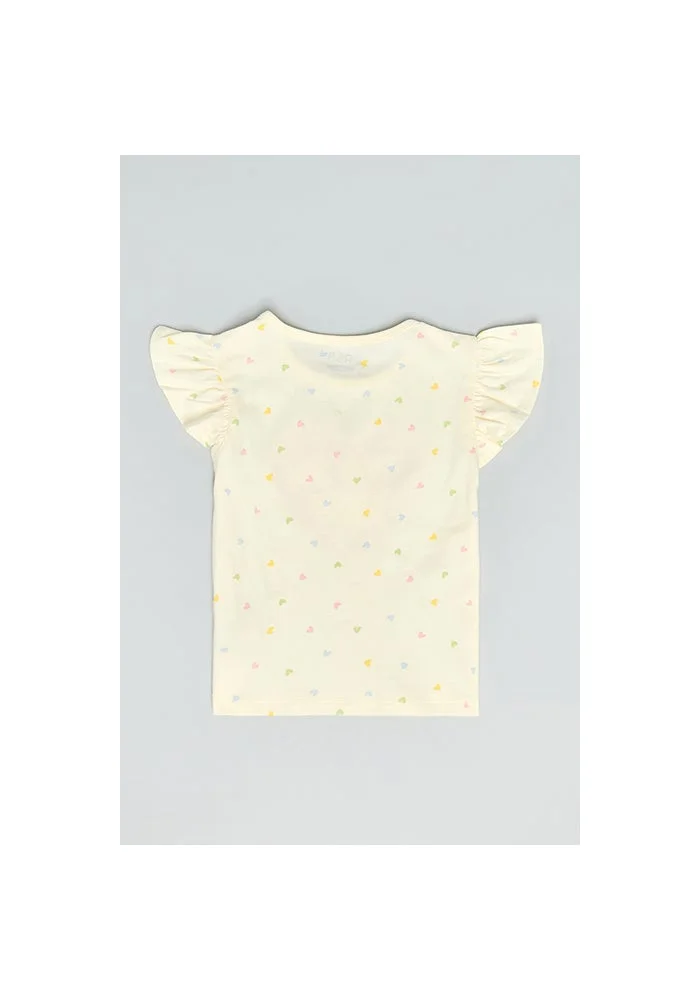 R&b Printed Top with Crew Neck and Flutter Sleeves