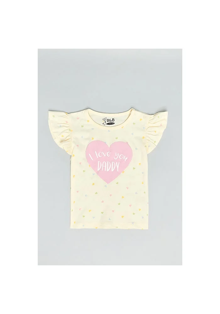 R&b Printed Top with Crew Neck and Flutter Sleeves