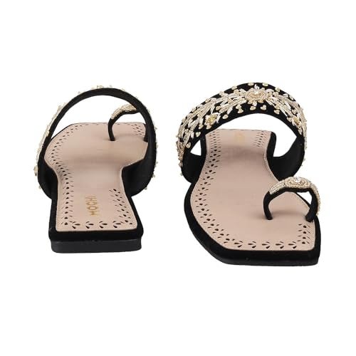 Mochi Women Black Ethnic Flat Chappal UK/6 EU/39 (35-790) - Image 5