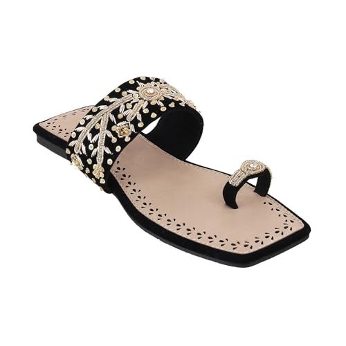 Mochi Women Black Ethnic Flat Chappal UK/6 EU/39 (35-790) - Image 2