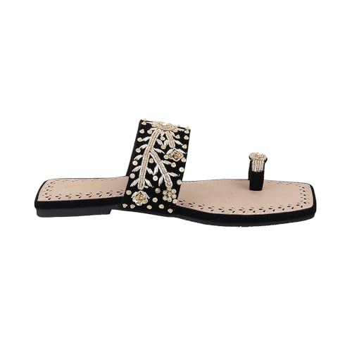 Mochi Women Black Ethnic Flat Chappal UK/6 EU/39 (35-790) - Image 3
