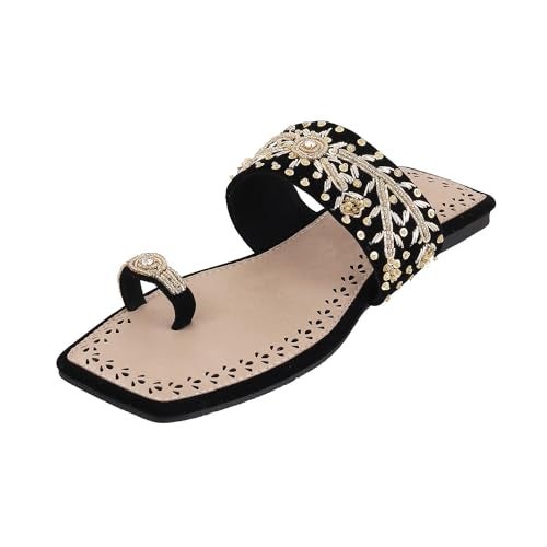 Mochi Women Black Ethnic Flat Chappal UK/6 EU/39 (35-790) - Image 1