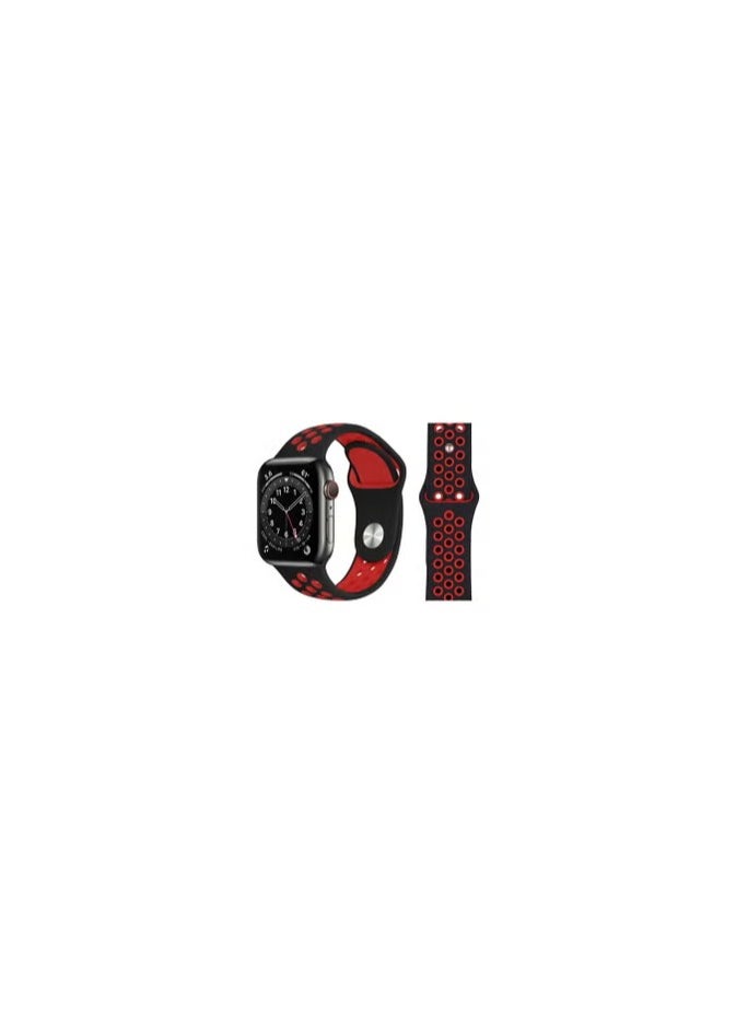 CATANES - Apple Watch 45mm / 44mm / 42mm Band Silicone Strap Sport Wrist Band Replacement Smart Watch Band Black/Red - Image 1