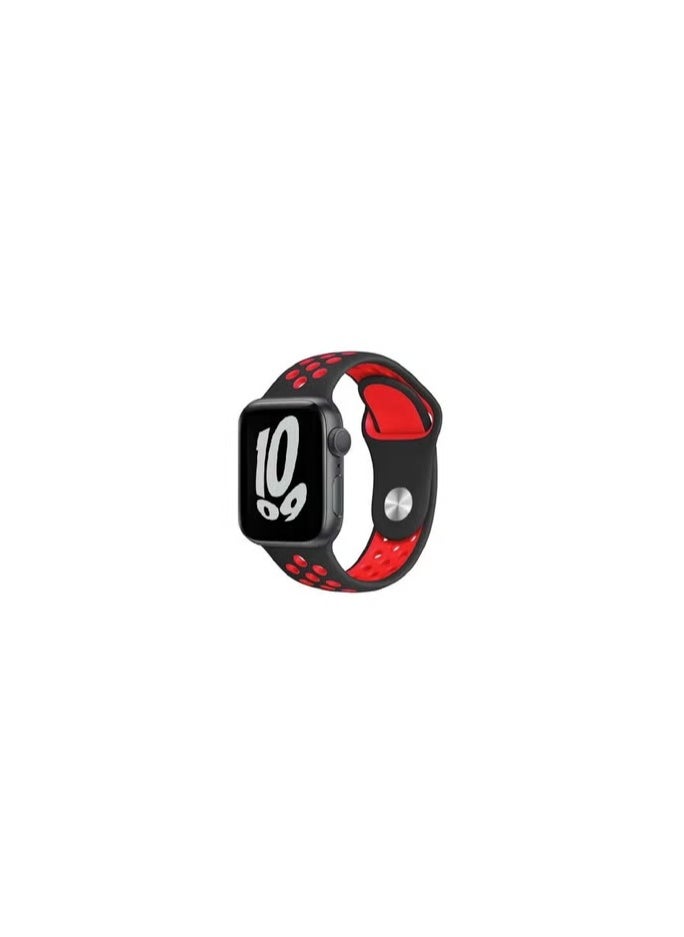 CATANES - Apple Watch 45mm / 44mm / 42mm Band Silicone Strap Sport Wrist Band Replacement Smart Watch Band Black/Red - Image 1
