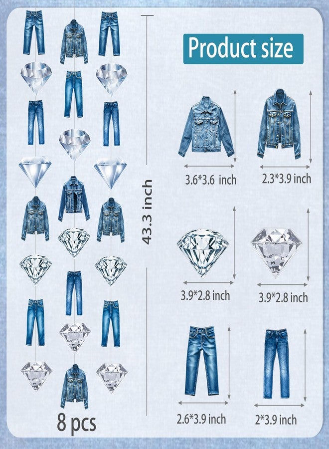 اوموني أكاليل جينز وألماس، زينة حفلات أعياد الميلاد من الجينز والألماس، 8 قطع، لافتات معلقة من الجينز، ديكور سقف على شكل سترة ألماس، لوازم حفلات توديع العزوبية وحفلات الزفاف - Image 3