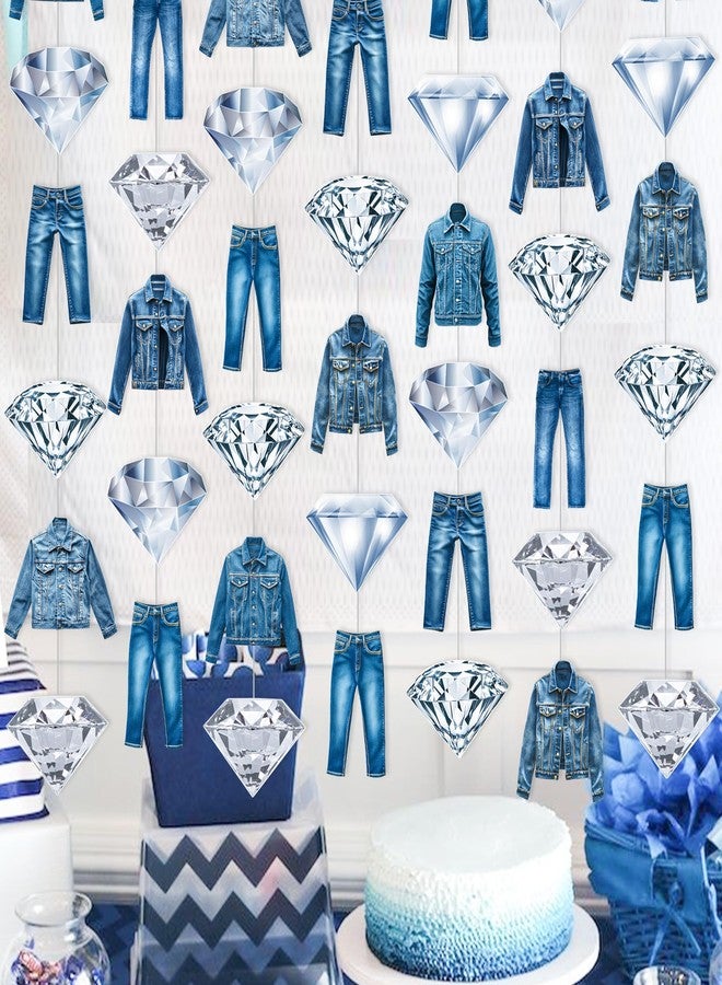 اوموني أكاليل جينز وألماس، زينة حفلات أعياد الميلاد من الجينز والألماس، 8 قطع، لافتات معلقة من الجينز، ديكور سقف على شكل سترة ألماس، لوازم حفلات توديع العزوبية وحفلات الزفاف - Image 1
