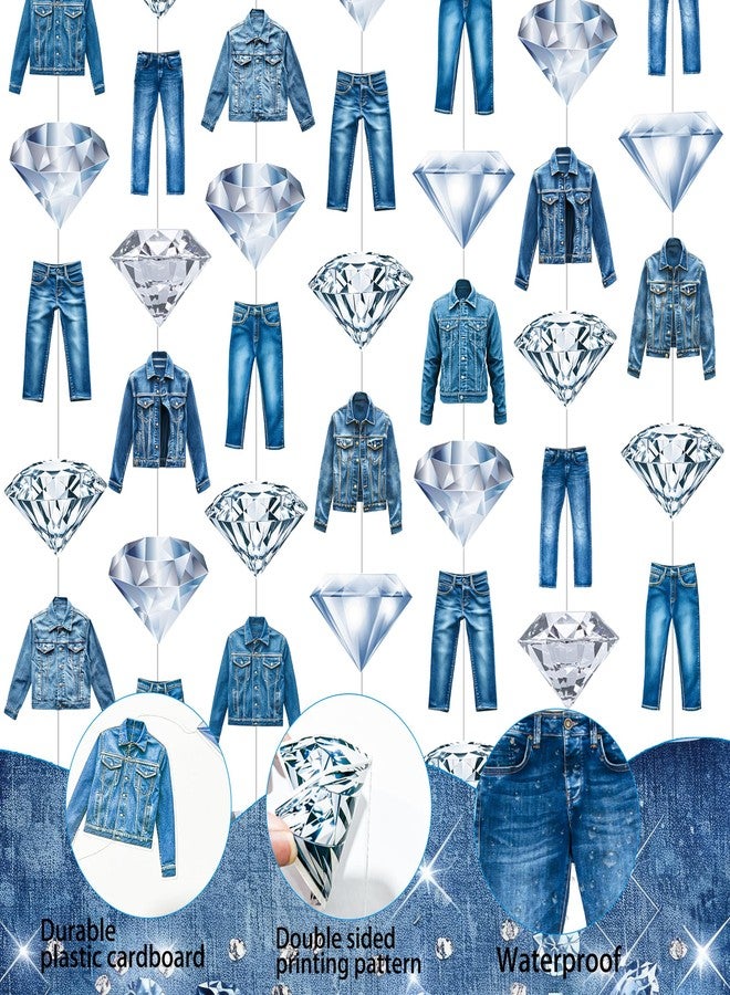 اوموني أكاليل جينز وألماس، زينة حفلات أعياد الميلاد من الجينز والألماس، 8 قطع، لافتات معلقة من الجينز، ديكور سقف على شكل سترة ألماس، لوازم حفلات توديع العزوبية وحفلات الزفاف - Image 2