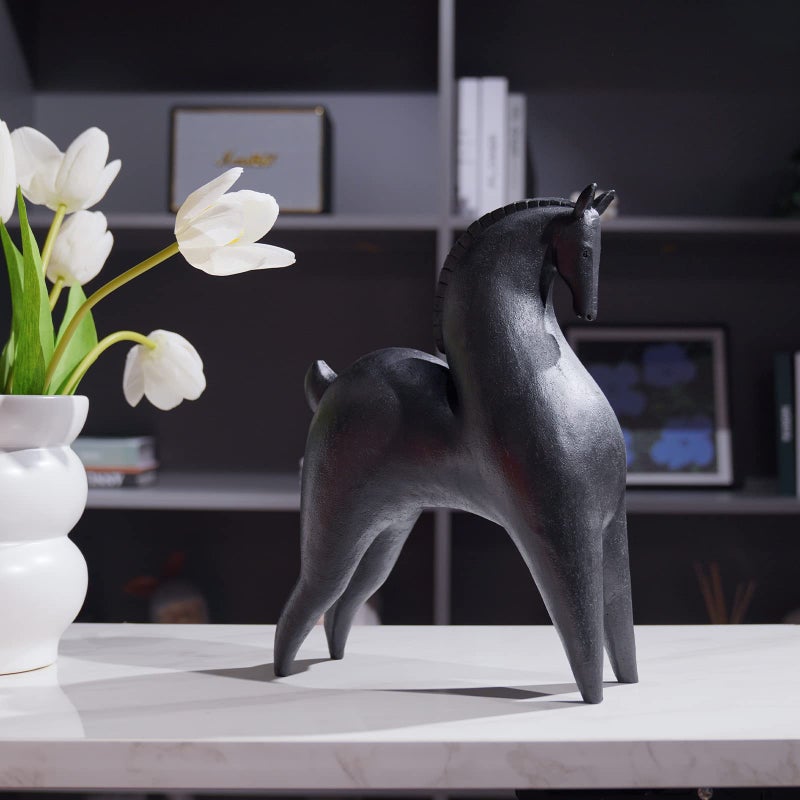 Cynkeyee Black Horse Statue Home Decor - Modern Abstract Horse Statues, Minimalist Decor Matte Black Horses Gift for Living Room Centrepiece Knick Knacks for Shelves 11.5x4.25x8.5 Inch - Image 2