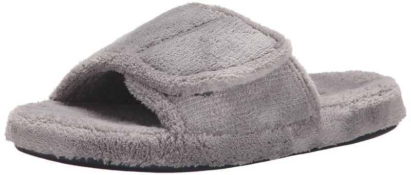 Acorn Mens Spa Slide Slippers with Adjustable Strap and Soft Terry Lining Grey Medium 910 Regular US