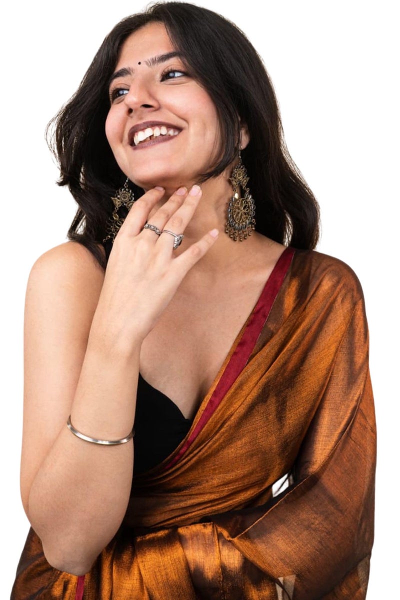 SGF11 Women's Trendy Tissue Soft Silk Saree With Blouse Piece (Brown) - Image 1