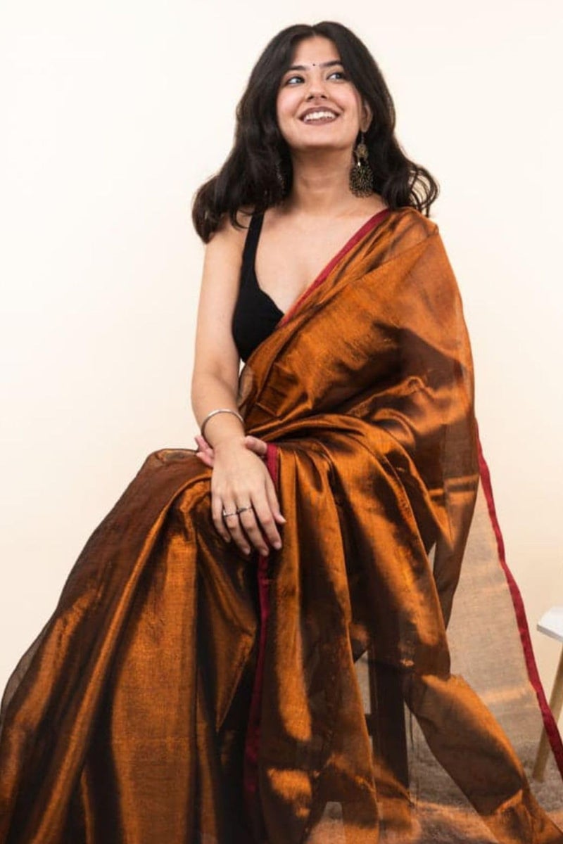 SGF11 Women's Trendy Tissue Soft Silk Saree With Blouse Piece (Brown) - Image 4