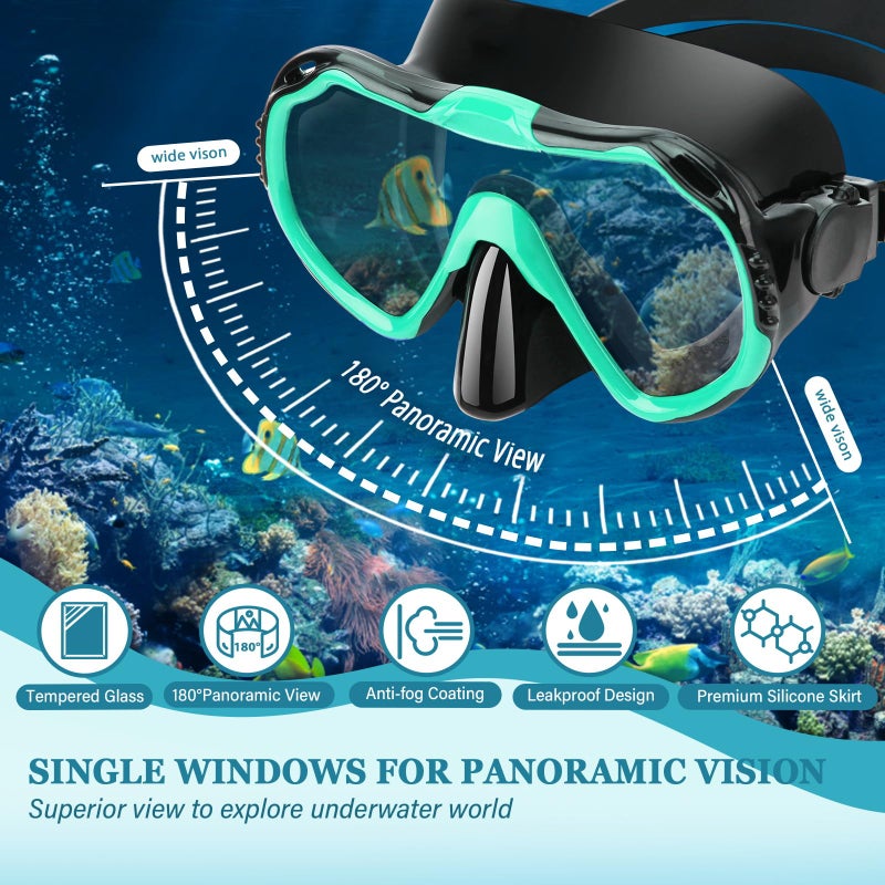 CTSAYTL Snorkeling Gear for Kids Adults, 4 in 1 Travel Mask Fins Snorkel Set with Panoramic View Anti Fog Mask, Dry Top Snorkel, Trek Fins and Travel Bag, Snorkel Gear for Swimming Diving Snorkeling - Image 2