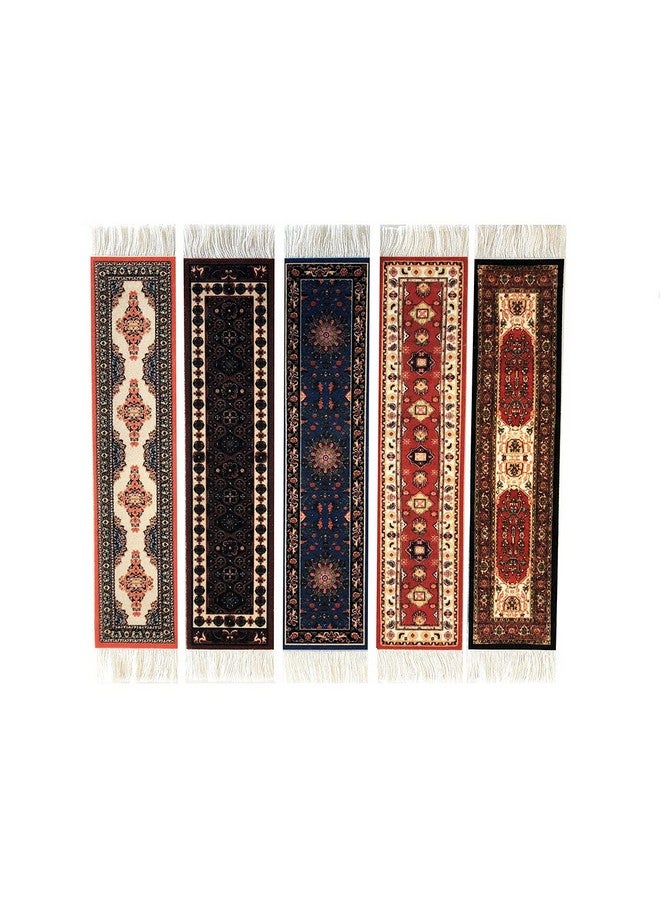 Inusitus Set of 5 Rug Bookmarks, Colorful Carpet Book Marks for Reading, Miniature Oriental Style Design, Novelty Office Accessories - Image 1