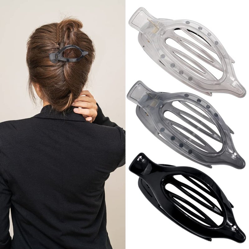 Alligator Hair Clips 3Pcs Flat Hair Clips for Thick Hair Lay Down Hair Clips Barrettes for Women Hair Accessories Black Gray Light Gray