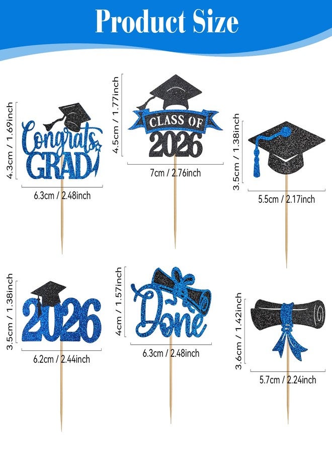 EMORBALS 48PCS Graduation Cupcake Toppers 2026, Glitter 2026 Grad Cupcake Topper, Graduation Cake Decorations for Party Centerpieces, Family Celebrations(Black&Blue) - Image 2