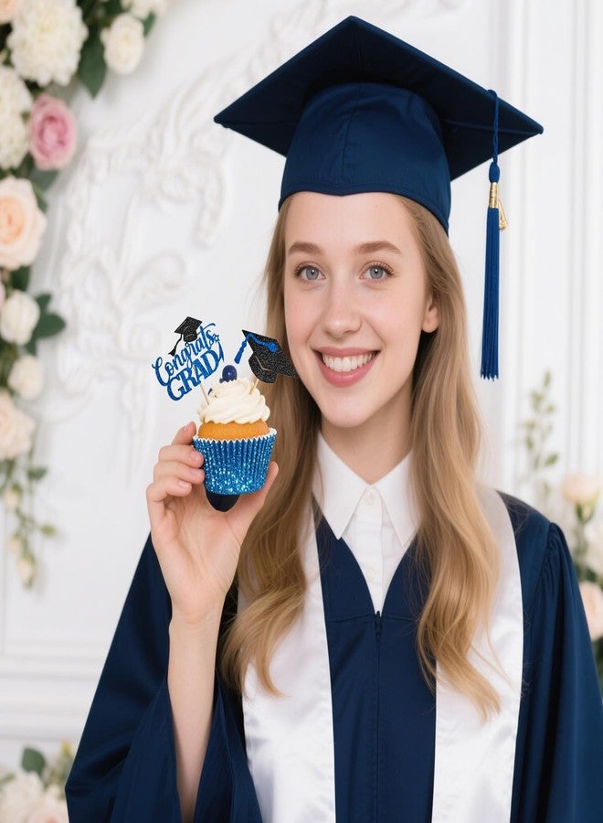 EMORBALS 48PCS Graduation Cupcake Toppers 2026, Glitter 2026 Grad Cupcake Topper, Graduation Cake Decorations for Party Centerpieces, Family Celebrations(Black&Blue) - Image 4