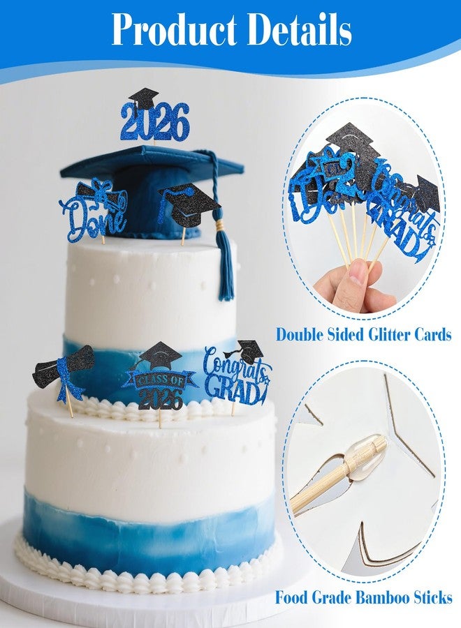 EMORBALS 48PCS Graduation Cupcake Toppers 2026, Glitter 2026 Grad Cupcake Topper, Graduation Cake Decorations for Party Centerpieces, Family Celebrations(Black&Blue) - Image 3