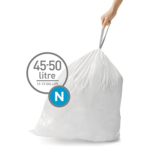 simplehuman Code N 60 Count, Dispenser Pack Custom Fit Liners, Drawstring Trash Bags, 45-50 Liter / 11.9-13.2 Gallon, White - Image 2