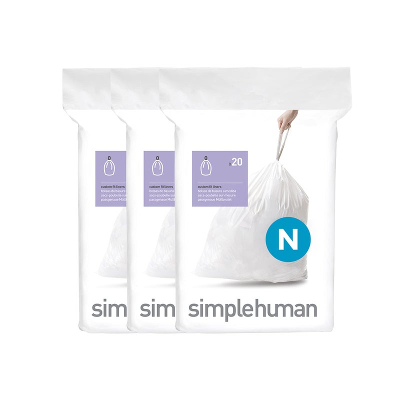 simplehuman Code N 60 Count, Dispenser Pack Custom Fit Liners, Drawstring Trash Bags, 45-50 Liter / 11.9-13.2 Gallon, White - Image 5