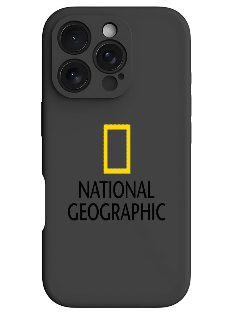 Theodor iPhone 16 Pro Max Black Protective Slim Fit Case Liquid Silicone Cover with Full Body Protection Anti-Scratch Shockproof Case For iPhone - National Geography - Image 1