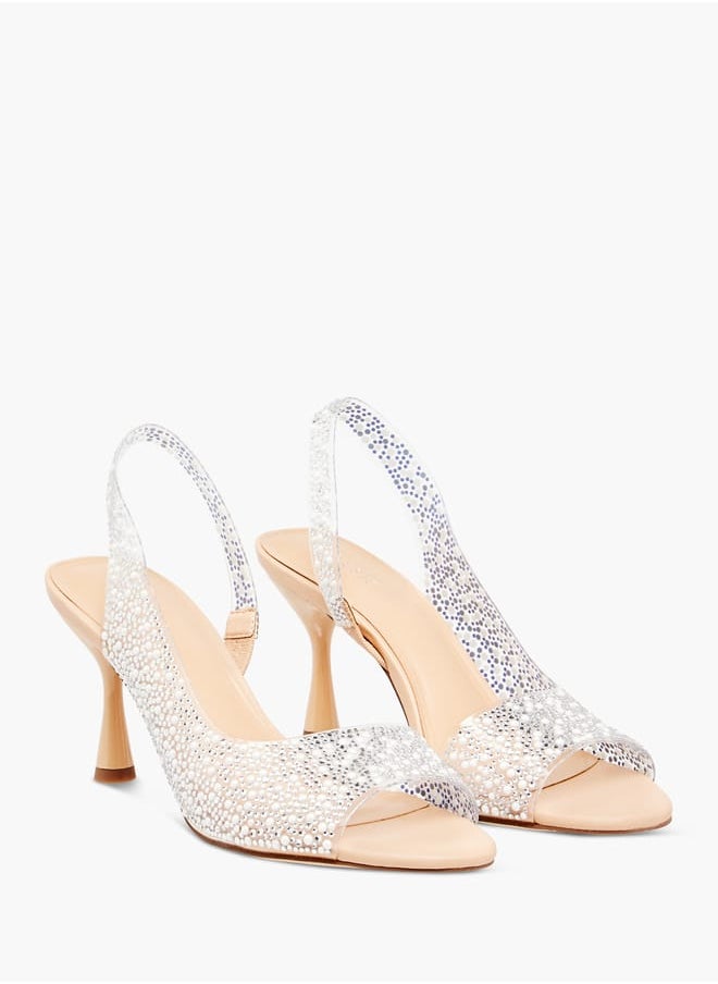 Celeste Womens Embellished Slingback Sandals With Flared Heels  - Image 1