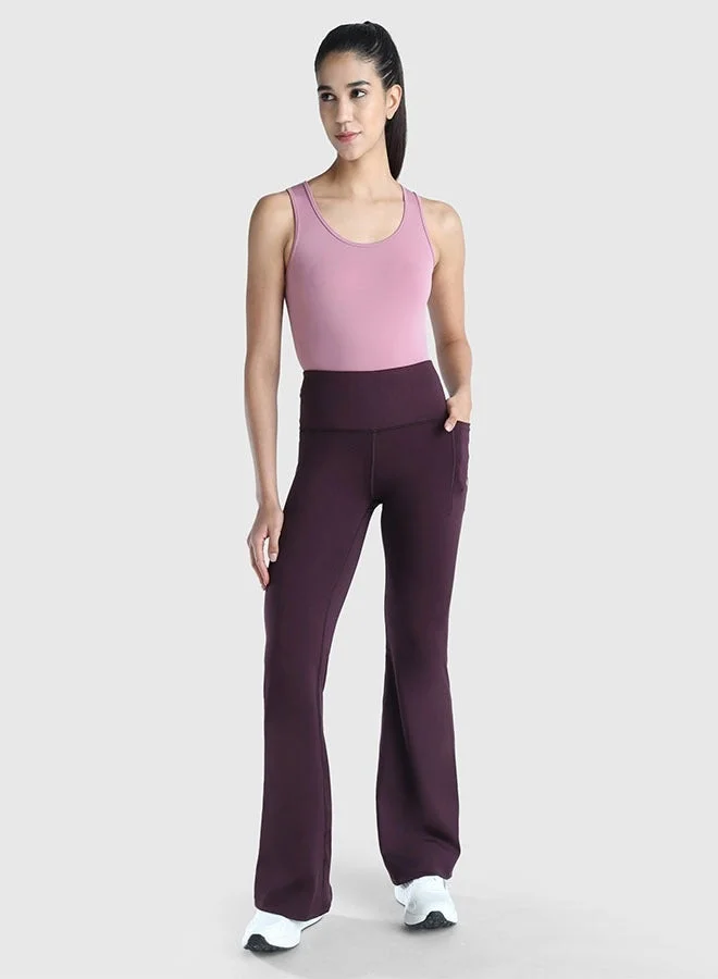 Musclemind maroon Women's Flare Pants with High Waist Anti Slip No Roll Down Waistband, 2 Deep Pockets, Super Soft, Lightweight And Streachable Fabric for All Day Comfort for Women | Best Price UAE