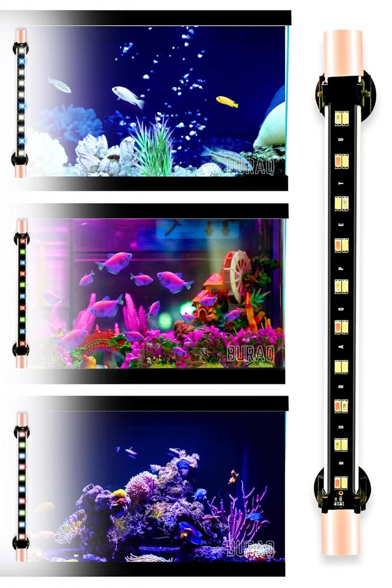 BURAQ ضوء حوض السمك بألوان مختلطة - لجعل حوض السمك الخاص بك متميز | مقاوم للماء بتصنيف IP68 | مصباح زينة قابل للغمر بالكامل (يمكن استخدامه حتى حوض سمك بعمق 2.5 قدم، ألوان مختلطة) - زجاج، LED - Image 1