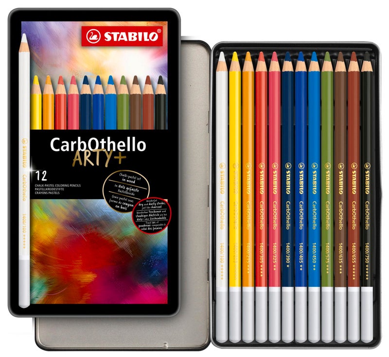 STABILO Chalk-Pastel Artist Colored Pencil CarbOthello ARTY, Tin Set of 12, Watercolor Effects, Sketching, Drawing, Coloring - Image 1