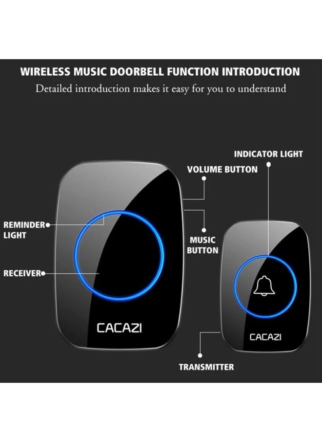 FPC - Wireless Waterproof Doorbell with 300M Range & LED Night Light – Intelligent Home Call Bell, UK Plug, 1 Button + 1 Receiver - Image 1