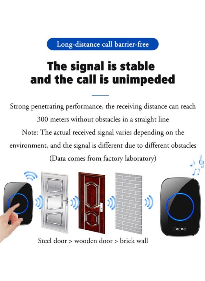 FPC - Wireless Waterproof Doorbell with 300M Range & LED Night Light – Intelligent Home Call Bell, UK Plug, 1 Button + 1 Receiver - Image 1